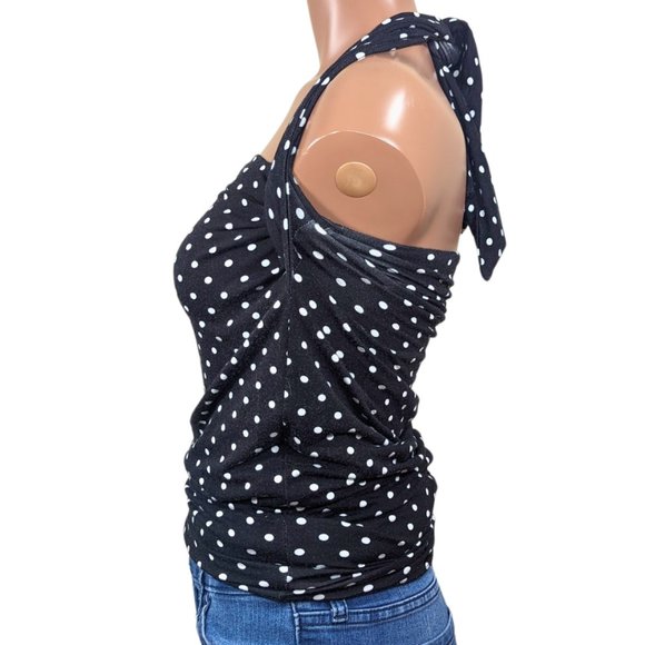 Anthro XS NWT Black & White Polka Dot Lined Stretch Halter Tank Top Mini Dress - Picture 2 of 11